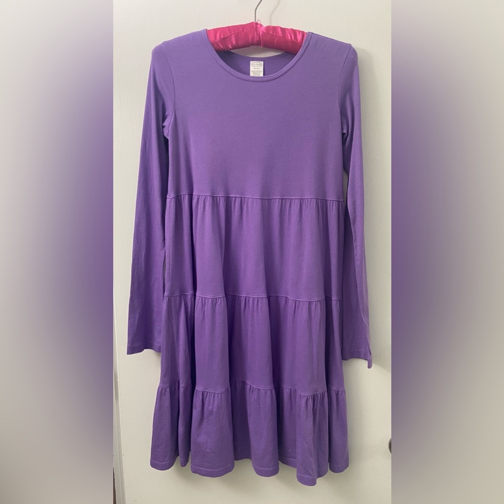 Girl’s Purple Long Sleeve Tiered Dress; Size 14